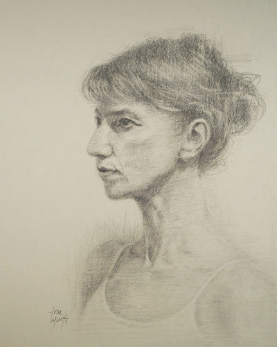 About to Dance. Pencil Portrait of Ballerina moments before her rehearsal by artist Trae Mundt. 