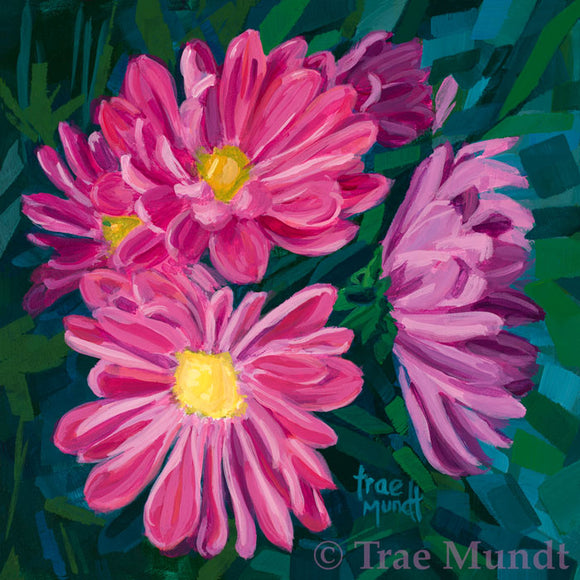 Dayzees - Pink and Purple Daisies Art by Trae Mundt.