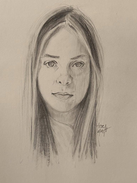 Jocelyn - portrait charcoal drawing of young blonde woman by Trae Mundt.