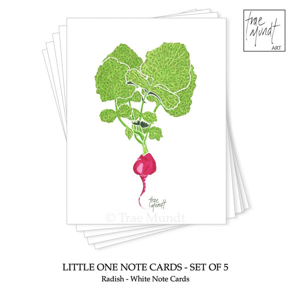 Radish Art Print by artist Trae Mundt. Red and pink radish with green stems. Titled Little One.