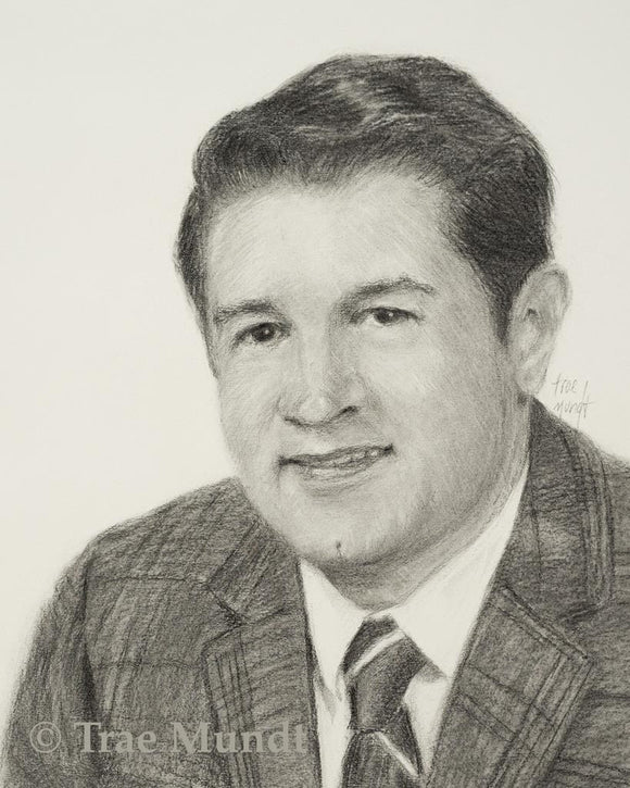 Charcoal and Pencil Drawing of Ray, A Beloved Father by Trae Mundt.