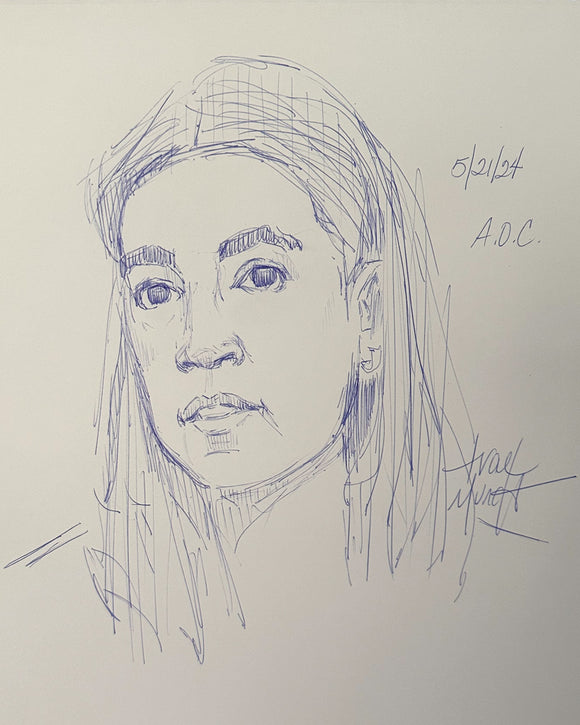 Alexandria Ocasio-Cortez - AOC - U.S. Congresswoman from New York - Ballpoint Pen Minimalist Drawing by Trae Mundt.