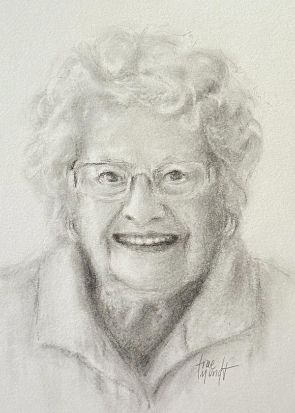 Bonnie, Charcoal & Pencil on Paper. Elderly woman drawing by Trae Mundt.