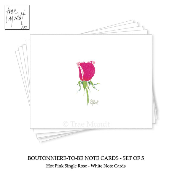 Boutonniere to Be - Hot Pink Rose Note Cards - Set of 5 by Trae Mundt.