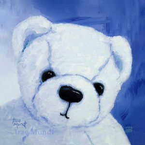 Buster - White Bear with Medium Blue Background - Fine Art Print - Bearie Blvd. Bears® by Trae Mundt.