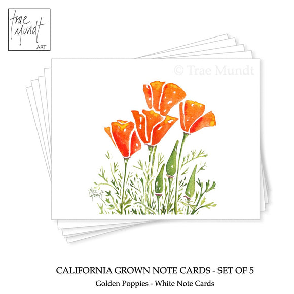 California Grown - Golden Poppies Note Cards - Set of 5 by Trae Mundt