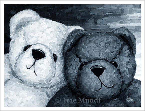 Charley & Harley - Painting of Two Bearies - One White and One Black - Bears Are Best Friends - Bearie Blvd. Bears®