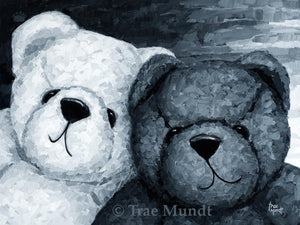 Charley & Harley - Painting of Two Bearies - One White and One Black - Bears Are Best Friends - Bearie Blvd. Bears®.