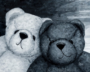 Charley & Harley - Painting of Two Bearies - One White and One Black - Bears Are Best Friends - Bearie Blvd. Bears®