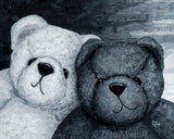 Close up picture of Art Print of Charley & Harley by artist Trae Mundt. Black and White bears portrait with white and black background. They are best friends forever. Bearie Blvd. Bears®.