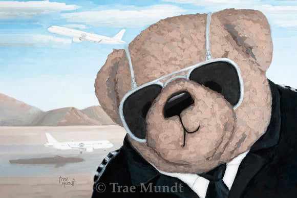 Dallas - Light Cocoa Pilot Bear Wearing Black Bomber Jacket and Aviator Sunglasses - Fine Art Print - Bearie Blvd. Bears® by Trae Mundt.