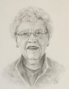 Frances - Portrait Drawing of elderly woman with gray hair and glasses by Trae Mundt.