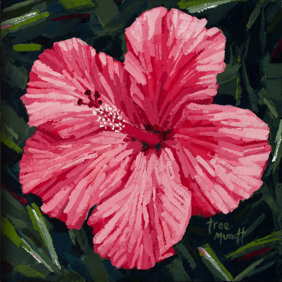 Gorgeous - Red-Pink Hibiscus Flower oil painting  by artist Trae Mundt.