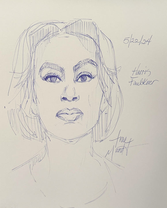 Harris Faulkner - American Newscaster and Television Host - Ballpoint Pen Minimalist Drawing by Trae Mundt.