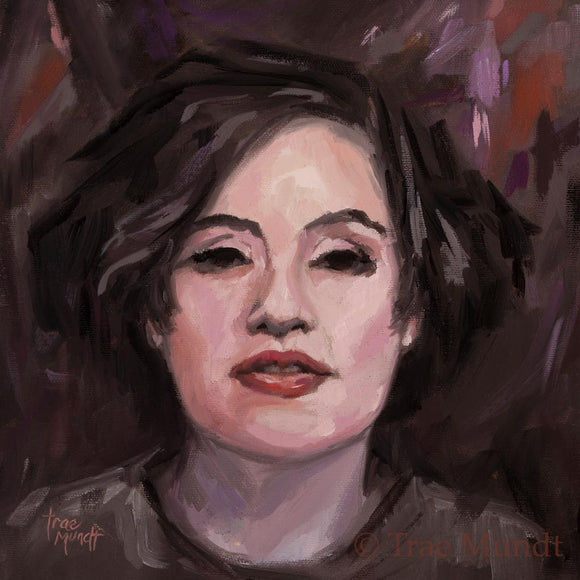 In the Moment- Portrait Painting of Beautful Latina Woman by Trae Mundt.