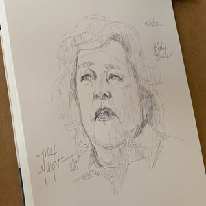 Minimalistic Drawing of Kathy Bates as Miss Sue in The Blind Side by artist Trae Mundt.