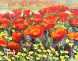 Lancaster's Finest - Field of Orange Poppies surrounded by tiny yellow daisies and purple flowers.Art Print by Trae Mundt. Golden Poppies. State Flower of California.