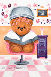 Lulu - Reddish Brown Bear at Beauty Salon Getting Her Fur Curled - Fine Art Print - Bearie Blvd. Bears® by Trae Mundt.