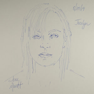 Jocelyn minimalist ballpoint pen portrait by artist Trae Mundt.