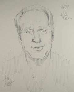 Ballpoint pen portrait of Mike Rowe by artist Trae Mundt.