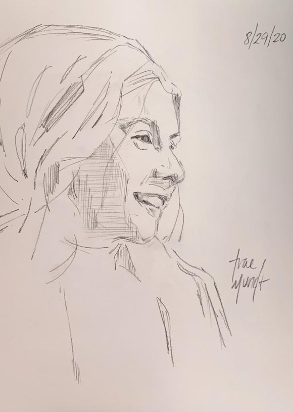 Woman with Scarf - Ballpoint Pen Minimalist Drawing