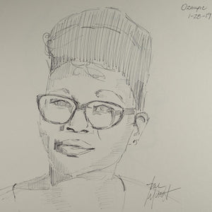 Ozempic lady on commercial ballpoint pen portrait by artist Trae Mundt.