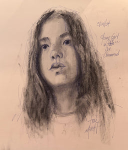 Young Girl on Cox Communications Commercial - Ballpoint Pen Minimalist Drawing by Trae Mundt.