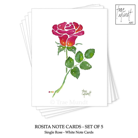 Rosita - Red-Pink and Orange Single Rose Note Cards - Set of 5 by Trae Mundt.