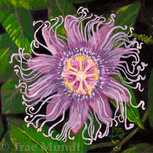 Royalty - Purple Passionflower Perennial Climbing Tendril Bearing Vine with Colorful Green Leaves - Giclee Art Print by Trae Mundt.