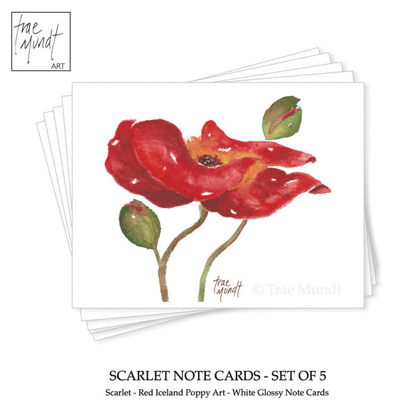 Scarlet - Red Iceland Poppy Note Cards - Set of 5 by Trae Mundt.