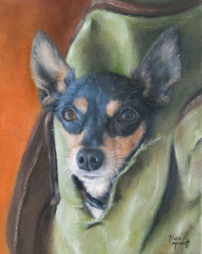 Spikey - Mini Dobie Dog Painting Portrait in Oil by Trae Mundt.