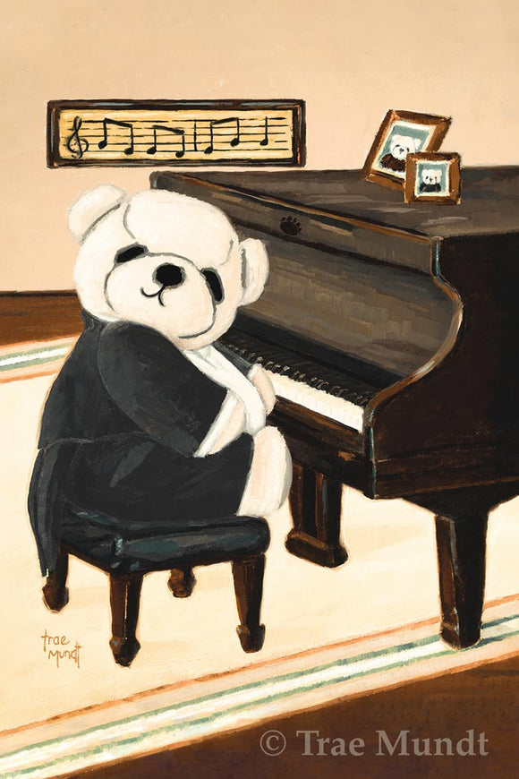 Tozzi - Cream Bear Sitting at Piano wearing Black Tuxcedo with Tails - Bearie Blvd. Bears® art by Trae Mundt.