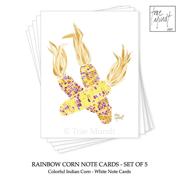 Rainbow Corn - Colorful Indian Corn Note Cards - Set of 5 by Trae Mundt.