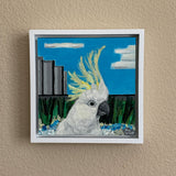 Cool Whip - Cockatoo Parrot Oil Painting 6x6 inches on panel with white floater frame