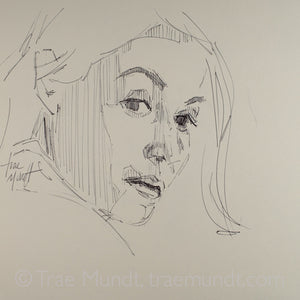 Ballpoint pen portrait of Blonde short-haired woman by artist Trae Mundt.