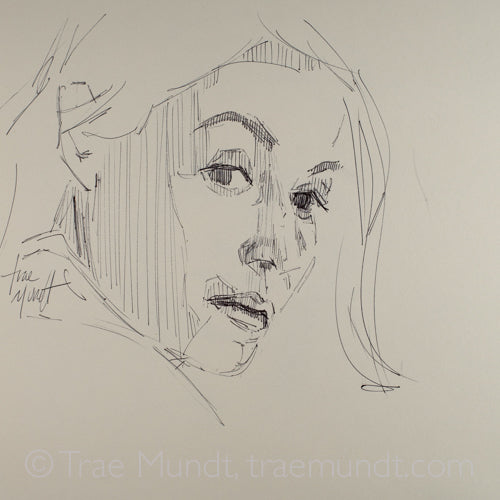 Blonde Short-haired Beauty - Ballpoint Pen Minimialist Portrait Drawing by artist Trae Mundt.