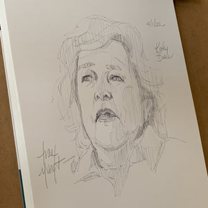 Minimalistic Drawing of Kathy Bates as Miss Sue in The Blind Side by artist Trae Mundt.