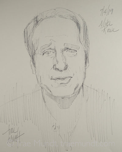 Ballpoint pen portrait of Mike Rowe by artist Trae Mundt.