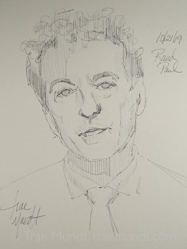 Ballpoint pen portrait of Senator Rand Paul by artist Trae Mundt.